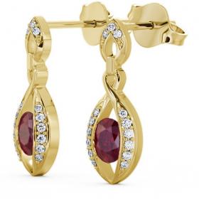 Drop Style Ruby and Diamond 1.32ct Earrings 18K Yellow Gold ERG12GEM_YG_RU_THUMB1 