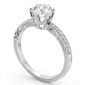 Vintage Style Intricate Detail Engagement Ring 18K White Gold Solitaire with Channel Set Side Stones ENRD171_WG_THUMB1 