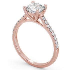 Cushion Diamond Classic 4 Prong Engagement Ring 18K Rose Gold Solitaire with Channel Set Side Stones ENCU18_RG_THUMB1 