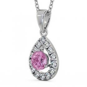 Halo Pink Sapphire and Diamond 1.47ct Pendant 18K White Gold GEMPNT1_WG_PS_THUMB1 