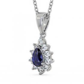 Cluster Blue Sapphire and Diamond 0.85ct Pendant 18K White Gold GEMPNT6_WG_BS_THUMB1 