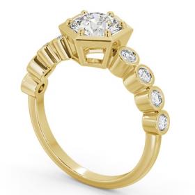 Round Diamond Hexagon Design Engagement Ring 18K Yellow Gold Solitaire with Bezel Set Side Stones ENRD162S_YG_THUMB1 