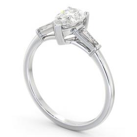 Pear Diamond Engagement Ring 18K White Gold Solitaire with Tapered Baguette Side Stones ENPE18S_WG_THUMB1 