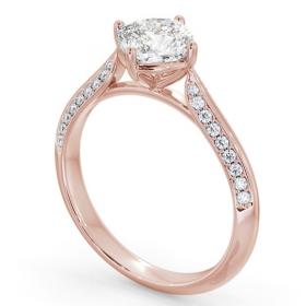 Cushion Diamond Knife Edge Band Engagement Ring 18K Rose Gold Solitaire with Channel Set Side Stones ENCU42S_RG_THUMB1 