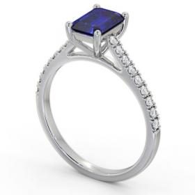 Solitaire 1.35ct Blue Sapphire and Diamond Platinum Ring with Channel Set Side Stones GEM91_WG_BS_THUMB1 