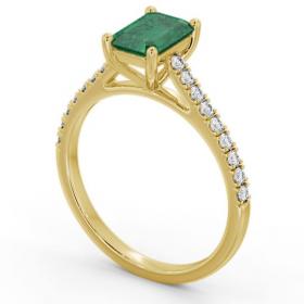 Solitaire 1.35ct Emerald and Diamond 18K Yellow Gold Ring with Channel Set Side Stones GEM91_YG_EM_THUMB1 