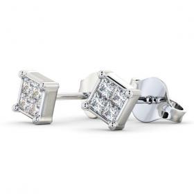Princess Diamond Illusion Set Stud Earrings 9K White Gold ERG7_WG_THUMB1 