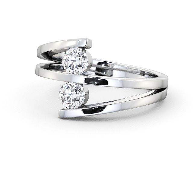 Two Stone Round Diamond Ring 18K White Gold - Alena AD1_WG_FLAT