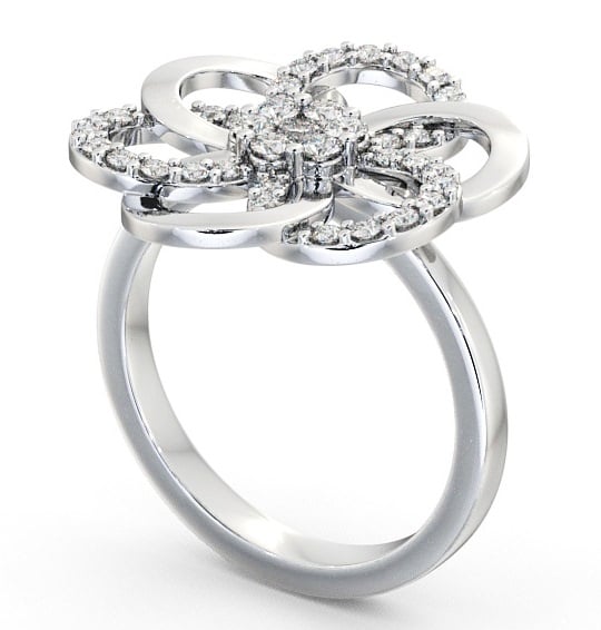 Floral Round Diamond 0.42ct Cocktail Ring 18K White Gold - Estella AD3_WG_THUMB1