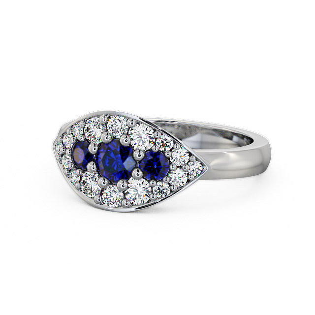 Cluster Blue Sapphire and Diamond 0.92ct Ring 18K White Gold - Himley CL30GEM_WG_BS_FLAT