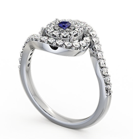  Cluster Blue Sapphire and Diamond 0.51ct Ring 18K White Gold - Newark CL32GEM_WG_BS_THUMB1 
