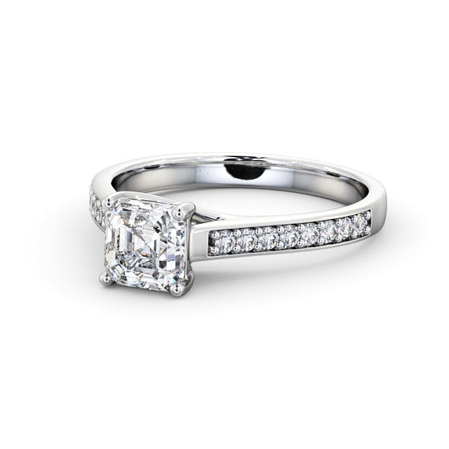 Asscher Diamond Engagement Ring Platinum Solitaire With Side Stones - Danby ENAS15S_WG_FLAT