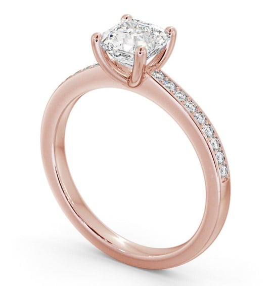 Asscher Diamond Engagement Ring 9K Rose Gold Solitaire With Side Stones - Brearley ENAS19S_RG_THUMB1