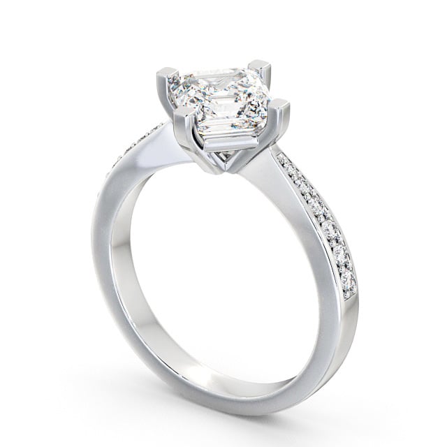 Asscher Diamond Engagement Ring 18K White Gold Solitaire With Side Stones - Keele ENAS1S_WG_SIDE