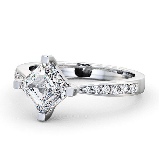  Asscher Diamond Engagement Ring 18K White Gold Solitaire With Side Stones - Keele ENAS1S_WG_THUMB2 