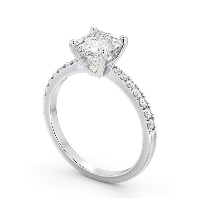 Asscher Diamond Engagement Ring 18K White Gold Solitaire With Side Stones - Wirlaby ENAS20S_WG_SIDE