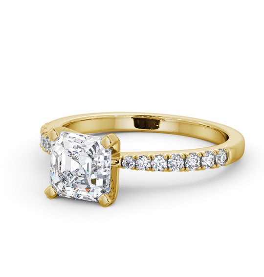  Asscher Diamond Engagement Ring 18K Yellow Gold Solitaire With Side Stones - Stretone ENAS21S_YG_THUMB2 