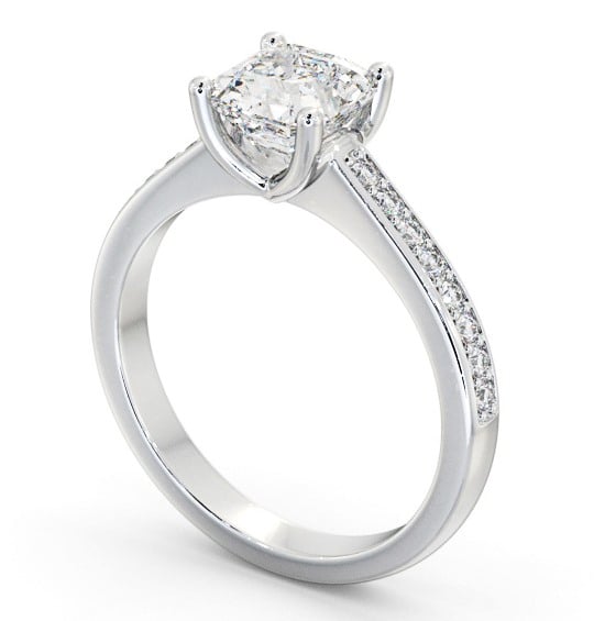 Asscher Diamond Engagement Ring 18K White Gold Solitaire With Side Stones - Yula ENAS23S_WG_THUMB1