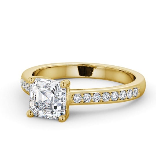  Asscher Diamond Engagement Ring 18K Yellow Gold Solitaire With Side Stones - Yula ENAS23S_YG_THUMB2 