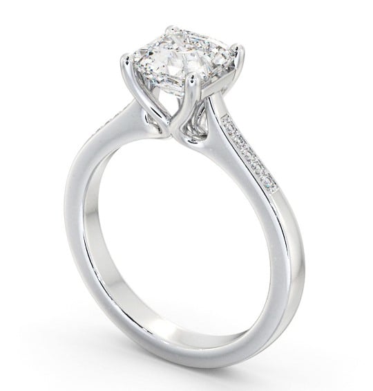  Asscher Diamond Engagement Ring 18K White Gold Solitaire With Side Stones - Olinda ENAS26S_WG_THUMB1 