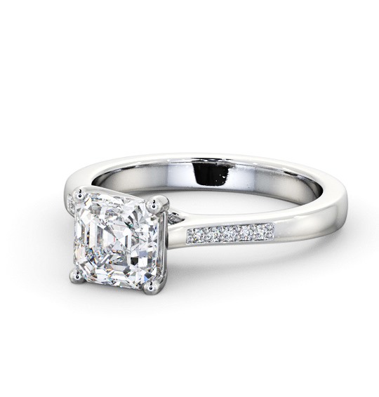  Asscher Diamond Engagement Ring 18K White Gold Solitaire With Side Stones - Olinda ENAS26S_WG_THUMB2 