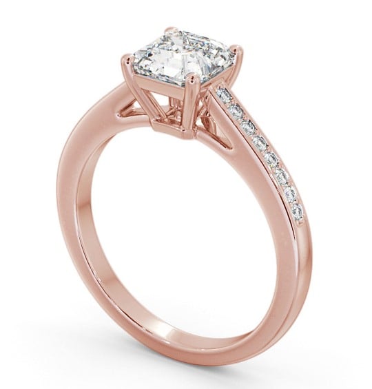 Asscher Diamond Engagement Ring 18K Rose Gold Solitaire With Side Stones - Shrawley ENAS27S_RG_THUMB1