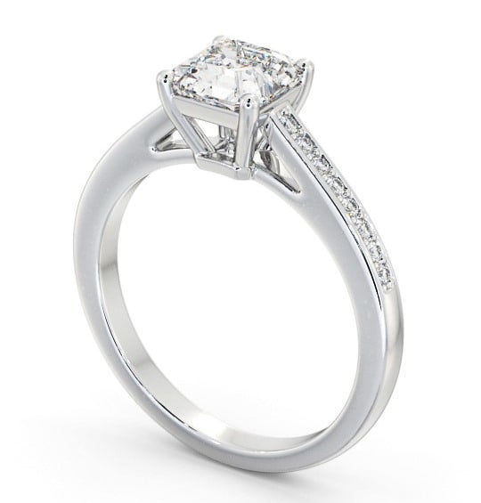  Asscher Diamond Engagement Ring 18K White Gold Solitaire With Side Stones - Shrawley ENAS27S_WG_THUMB1 