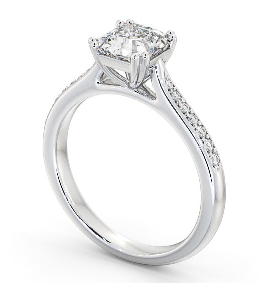  Asscher Diamond Engagement Ring 18K White Gold Solitaire With Side Stones - Nirmala ENAS28S_WG_THUMB1 
