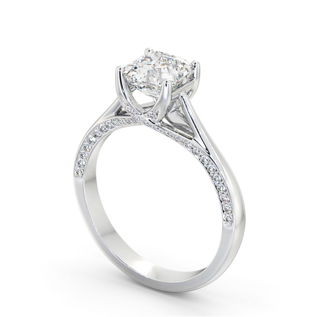 Asscher Diamond Engagement Ring 18K White Gold Solitaire With Side Stones - Fahan ENAS34_WG_SIDE