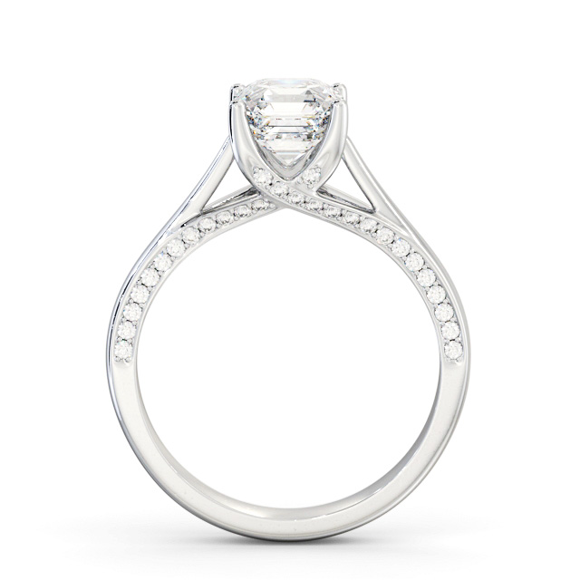 Asscher Diamond Engagement Ring 18K White Gold Solitaire With Side Stones - Fahan ENAS34_WG_UP