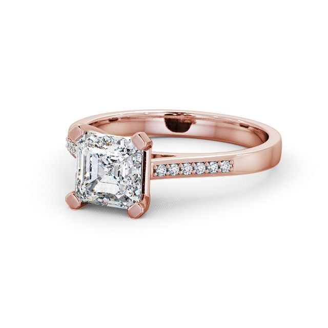 Asscher Diamond Engagement Ring 9K Rose Gold Solitaire With Side Stones - Adby ENAS7S_RG_FLAT