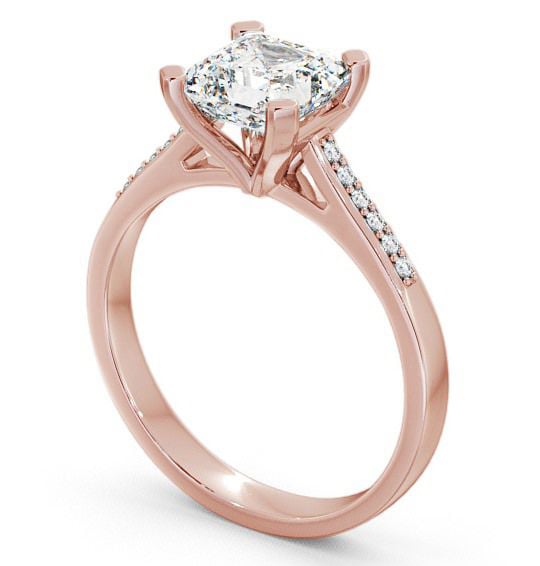  Asscher Diamond Engagement Ring 18K Rose Gold Solitaire With Side Stones - Adby ENAS7S_RG_THUMB1 