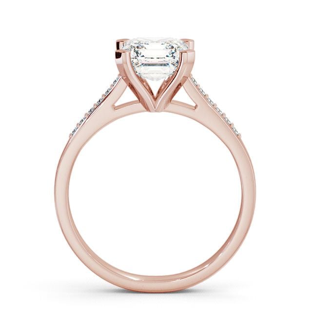 Asscher Diamond Engagement Ring 9K Rose Gold Solitaire With Side Stones - Adby ENAS7S_RG_UP