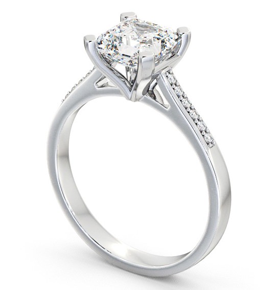  Asscher Diamond Engagement Ring 18K White Gold Solitaire With Side Stones - Adby ENAS7S_WG_THUMB1 