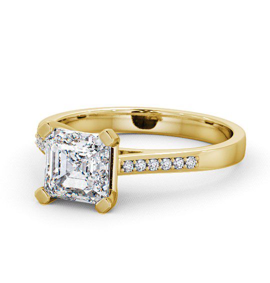  Asscher Diamond Engagement Ring 18K Yellow Gold Solitaire With Side Stones - Adby ENAS7S_YG_THUMB2 