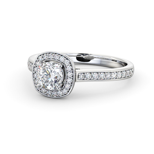 Halo Cushion Diamond Engagement Ring 18K White Gold - Batilly ENCU10_WG_FLAT