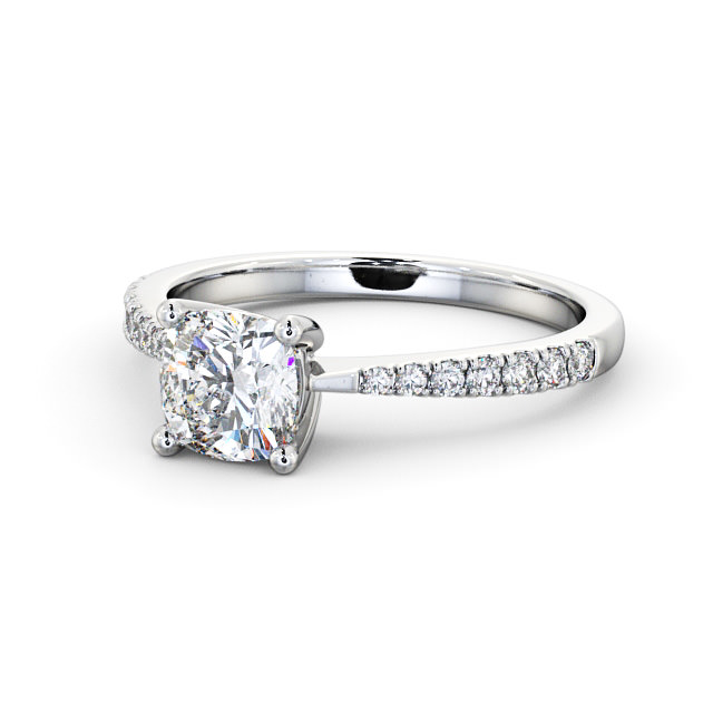 Cushion Diamond Engagement Ring Platinum Solitaire With Side Stones - Annecy ENCU14S_WG_FLAT