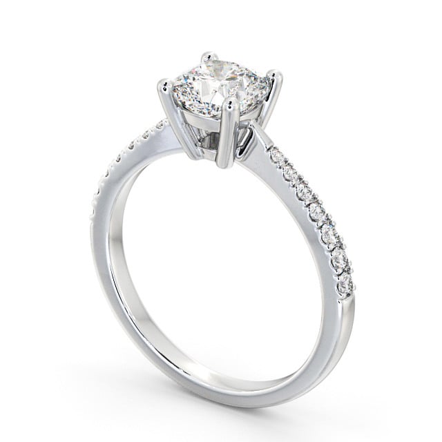 Cushion Diamond Engagement Ring Platinum Solitaire With Side Stones - Annecy ENCU14S_WG_SIDE