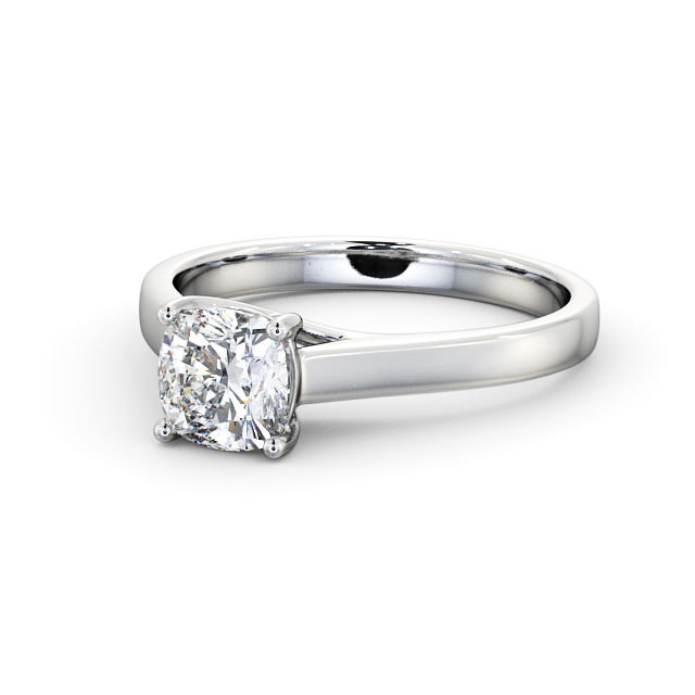 Cushion Diamond Engagement Ring 18K White Gold Solitaire - Sabella ENCU15_WG_FLAT