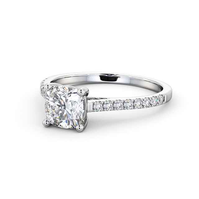 Cushion Diamond Engagement Ring Palladium Solitaire With Side Stones - Durrow ENCU18_WG_FLAT