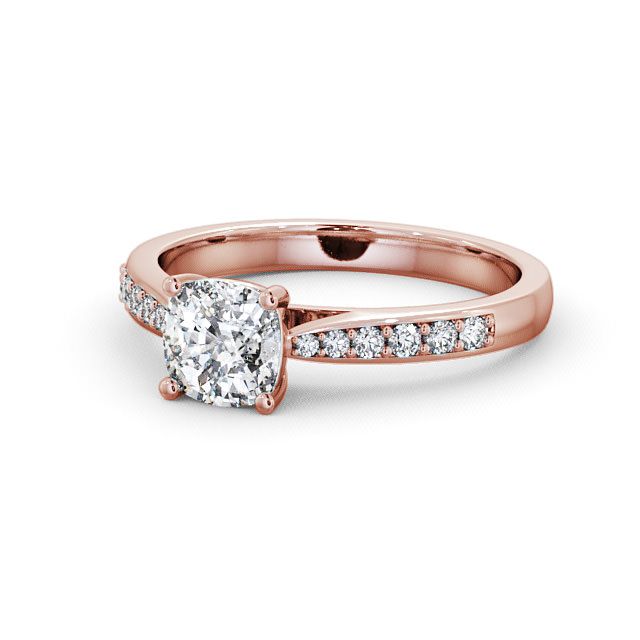 Cushion Diamond Engagement Ring 9K Rose Gold Solitaire With Side Stones - Alcombe ENCU1S_RG_FLAT