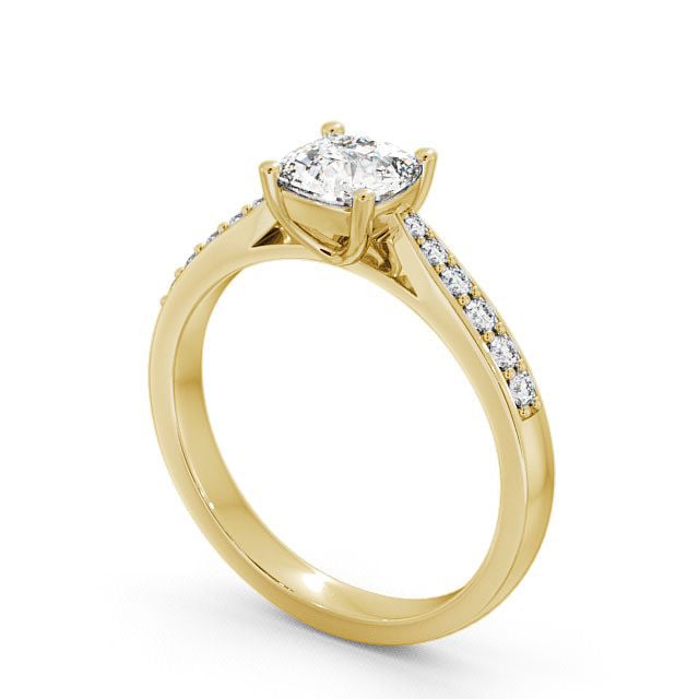Cushion Diamond Engagement Ring 9K Yellow Gold Solitaire With Side Stones - Alcombe ENCU1S_YG_SIDE