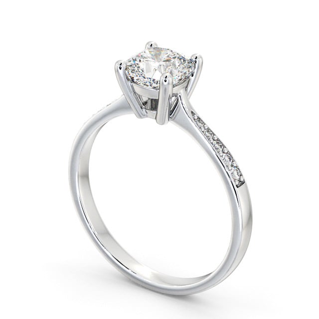 Cushion Diamond Engagement Ring Palladium Solitaire With Side Stones - Liviana ENCU20S_WG_SIDE