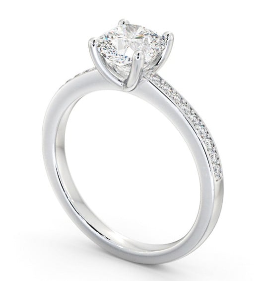 Cushion Diamond Engagement Ring 18K White Gold Solitaire With Side Stones - Lisil ENCU21S_WG_THUMB1