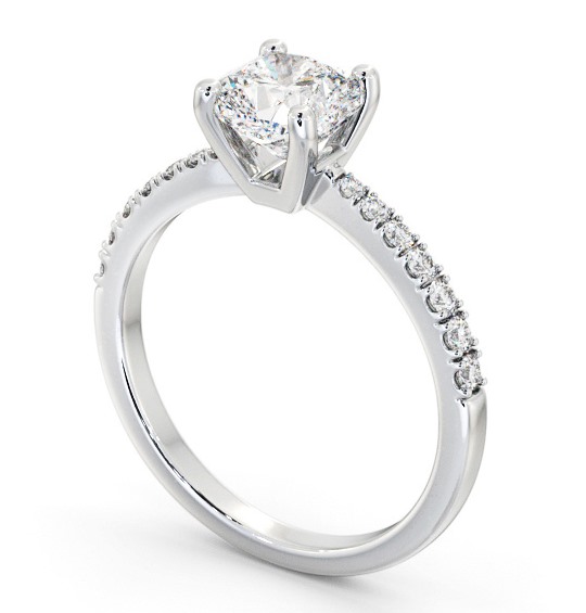 Cushion Diamond Engagement Ring 18K White Gold Solitaire With Side Stones - Beckbury ENCU22S_WG_THUMB1