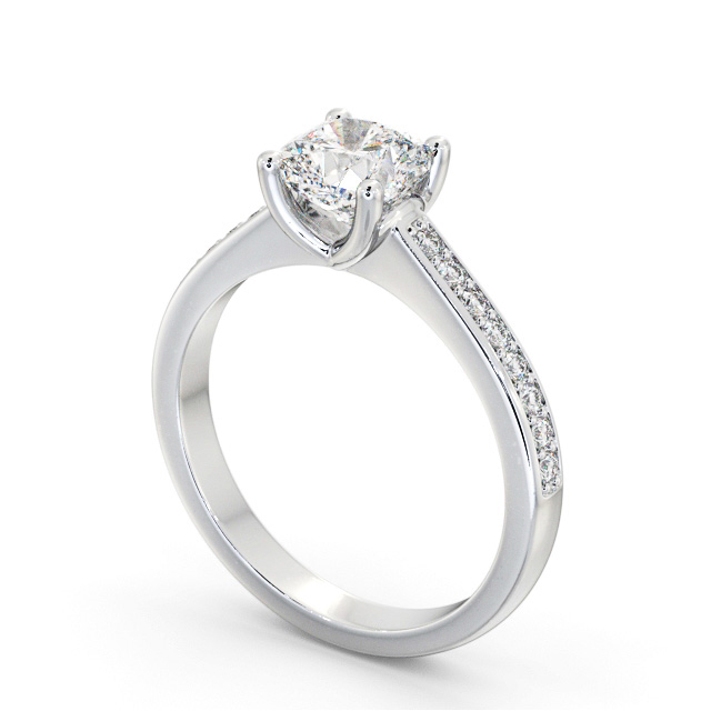Cushion Diamond Engagement Ring 18K White Gold Solitaire With Side Stones - Minodora ENCU25S_WG_SIDE