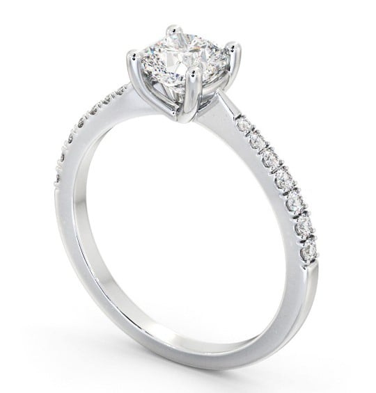 Cushion Diamond Engagement Ring 18K White Gold Solitaire With Side Stones - Radlete ENCU27S_WG_THUMB1
