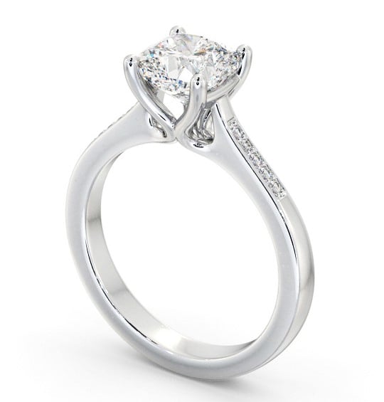 Cushion Diamond Engagement Ring 18K White Gold Solitaire With Side Stones - Hemington ENCU28S_WG_THUMB1