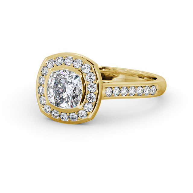Halo Cushion Diamond Engagement Ring 18K Yellow Gold - Farlam ENCU32_YG_FLAT