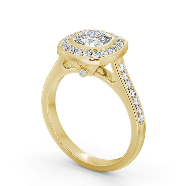 Halo Cushion Diamond Engagement Ring 18K Yellow Gold - Farlam ENCU32_YG_SIDE